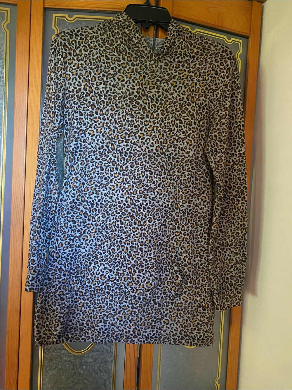 Leopard Print Long Sleeve Tunic - Gray, brown & Black